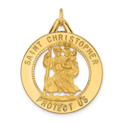 14K Gelbgold Massiv Poliert/satin Rund Ausgeschnitten St. Christopher Medaille