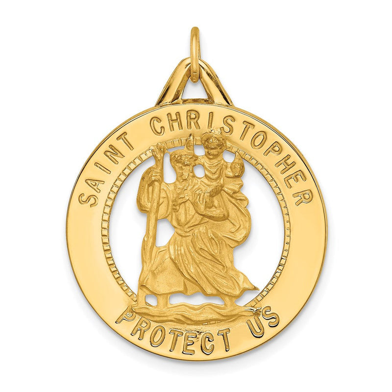 14K Gelbgold Massiv Poliert/satin Rund Ausgeschnitten St. Christopher Medaille