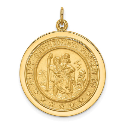 14K Gelbgold Massiv Poliert/satin Mittel Rund Plättchen St. Christopher Medaille