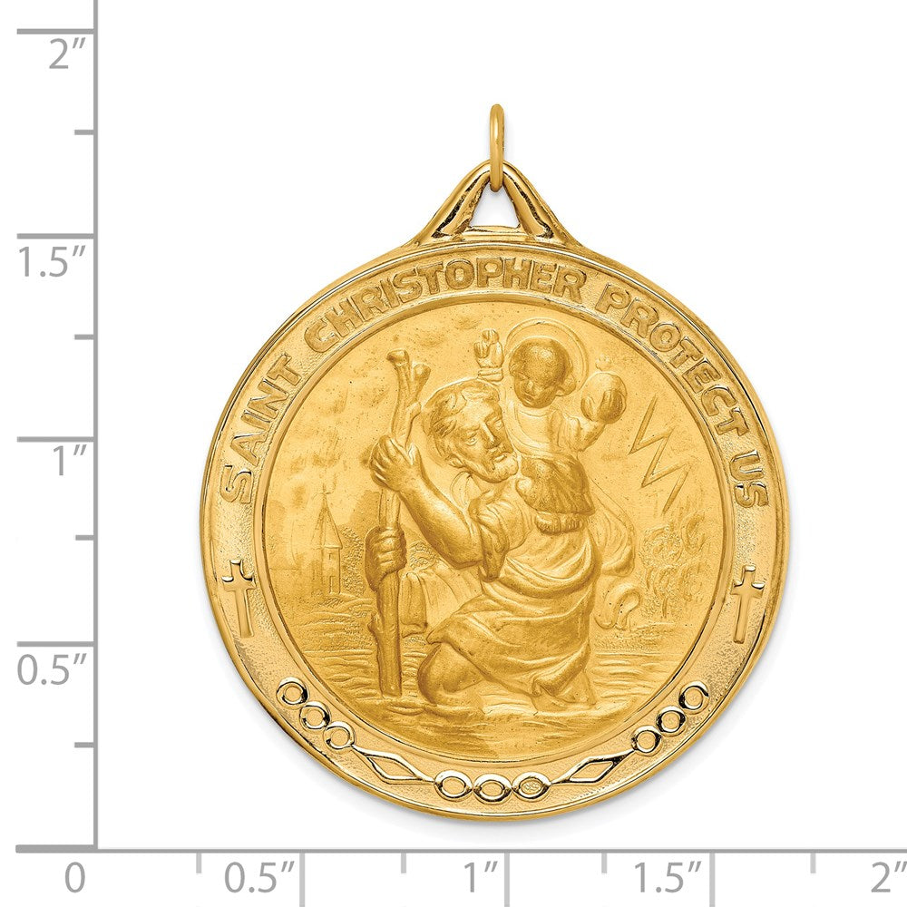 14K Gelbgold Massiv Poliert/satin Extra Groß Rund St. Christopher Medaille
