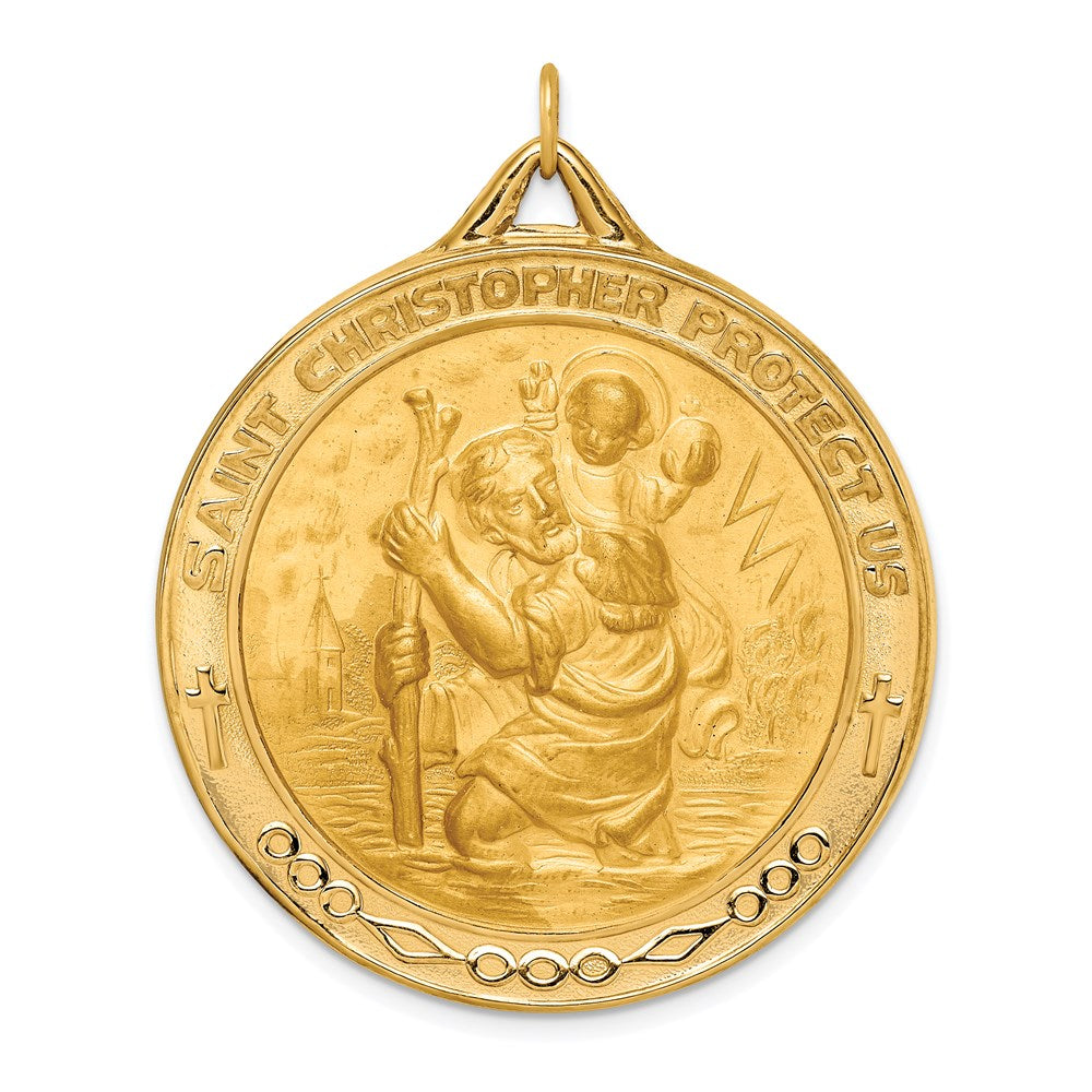 14K Gelbgold Massiv Poliert/satin Extra Groß Rund St. Christopher Medaille