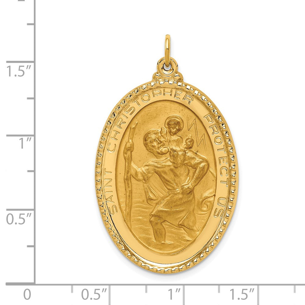 14K Gelbgold Massiv Poliert/satin Gekugelt Kante St. Christopher Medaille