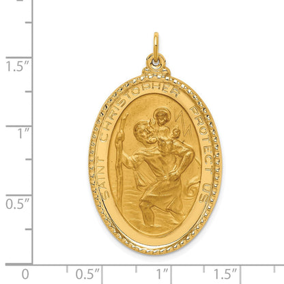 14K Gelbgold Massiv Poliert/satin Gekugelt Kante St. Christopher Medaille
