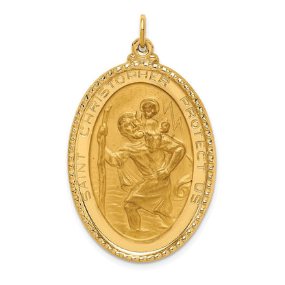 14K Gelbgold Massiv Poliert/satin Gekugelt Kante St. Christopher Medaille