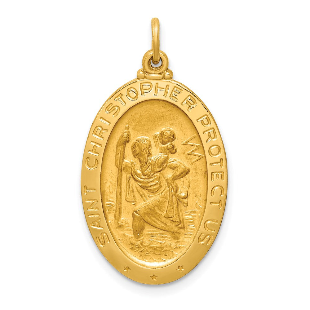 14K Gelbgold Massiv Poliert/satin Mittel Oval St. Christopher Medaille