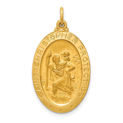 14K Gelbgold Massiv Poliert/satin Mittel Oval St. Christopher Medaille