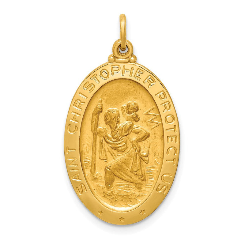 14K Gelbgold Massiv Poliert/satin Mittel Oval St. Christopher Medaille