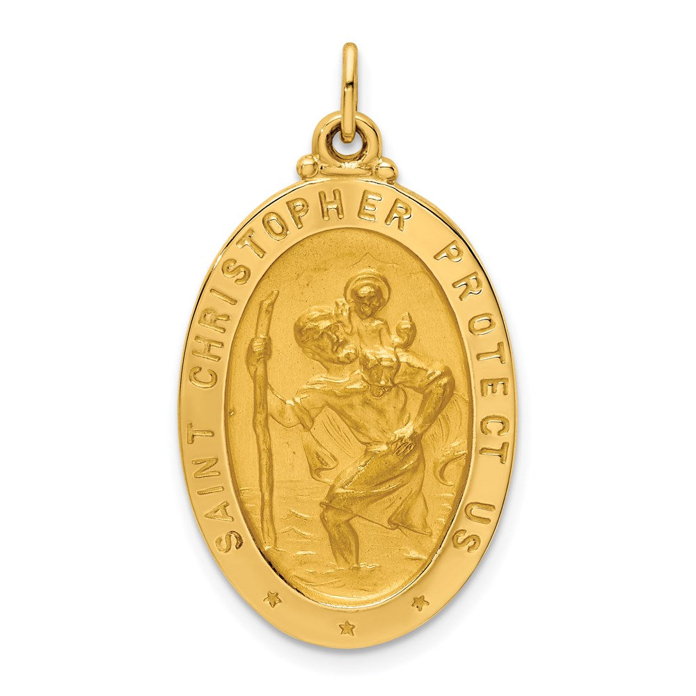 14K Gelbgold Massiv Poliert/satin Mittel Oval St. Christopher Medaille