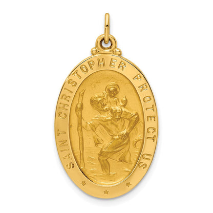 14K Gelbgold Massiv Poliert/satin Mittel Oval St. Christopher Medaille