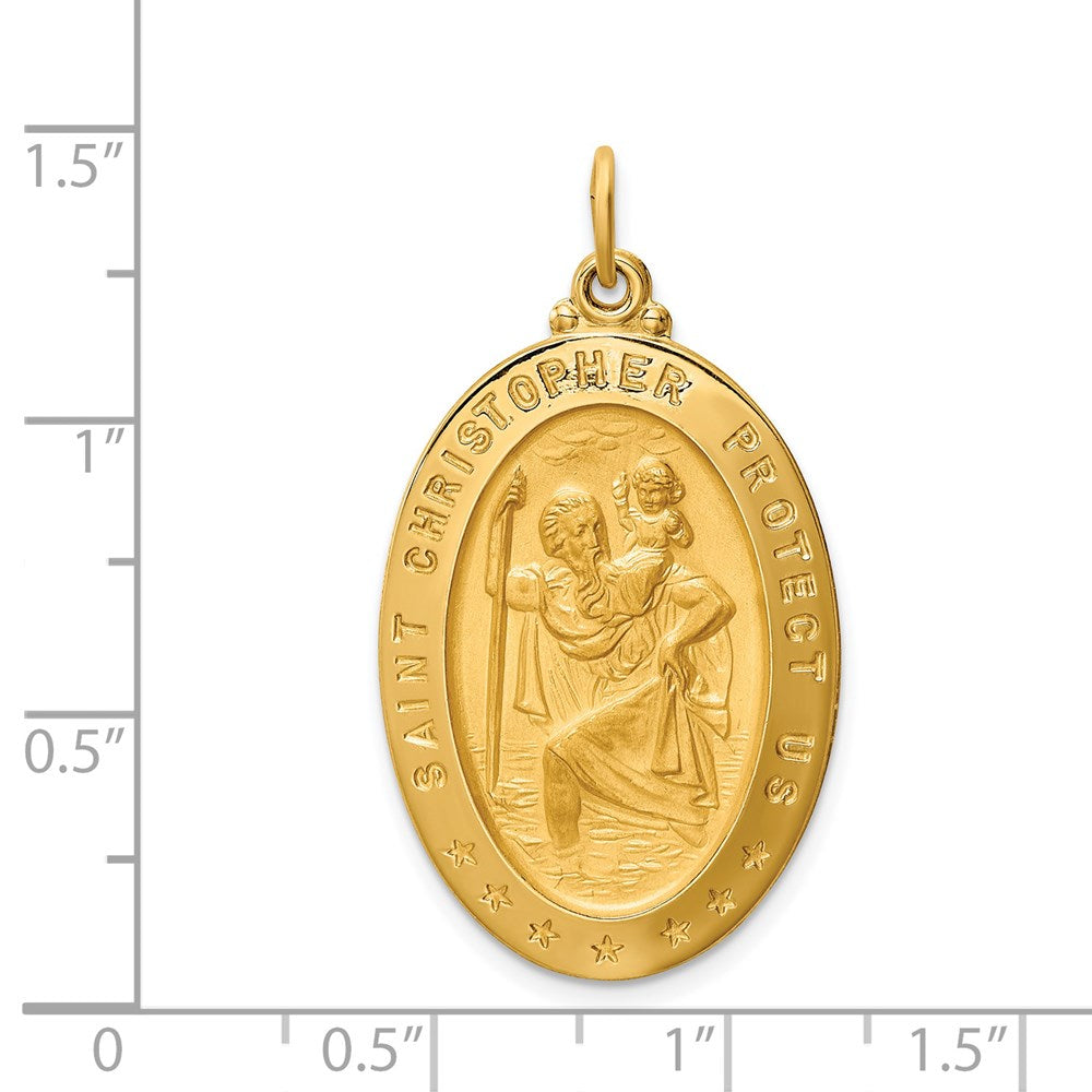 14K Gelbgold Massiv Poliert/satin Groß Oval St. Christopher Medaille