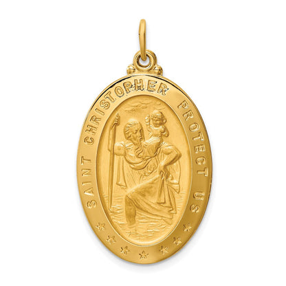 14K Gelbgold Massiv Poliert/satin Groß Oval St. Christopher Medaille