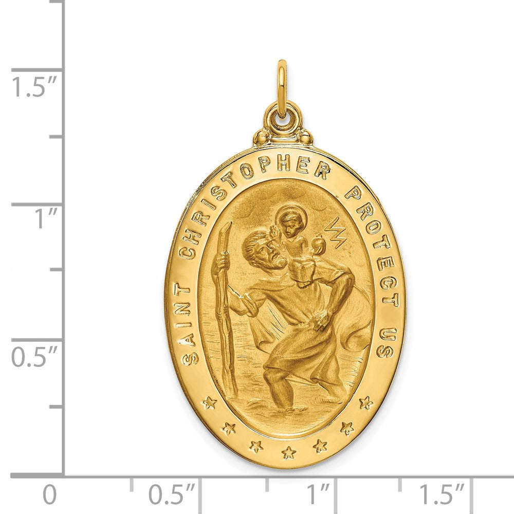 14K Gelbgold Massiv Poliert/satin Groß Oval St. Christopher Medaille