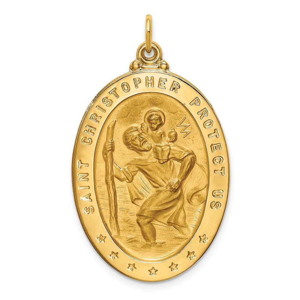 14K Gelbgold Massiv Poliert/satin Groß Oval St. Christopher Medaille