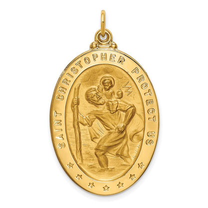 14K Gelbgold Massiv Poliert/satin Groß Oval St. Christopher Medaille