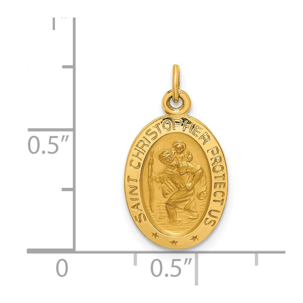 14K Gelbgold Massiv Poliert/satin Extra Klein Oval St. Christopher Medaille