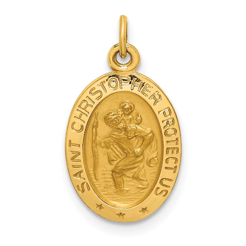 14K Gelbgold Massiv Poliert/satin Extra Klein Oval St. Christopher Medaille