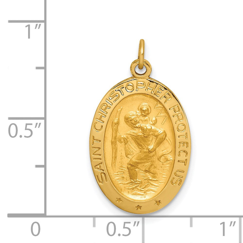 14K Gelbgold Massiv Poliert/satin Klein Oval St. Christopher Medaille
