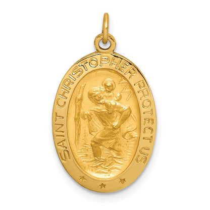 14K Gelbgold Massiv Poliert/satin Klein Oval St. Christopher Medaille