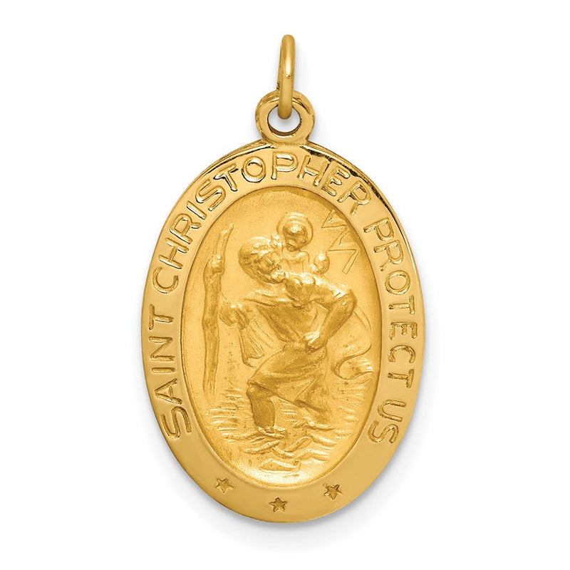 14K Gelbgold Massiv Poliert/satin Klein Oval St. Christopher Medaille