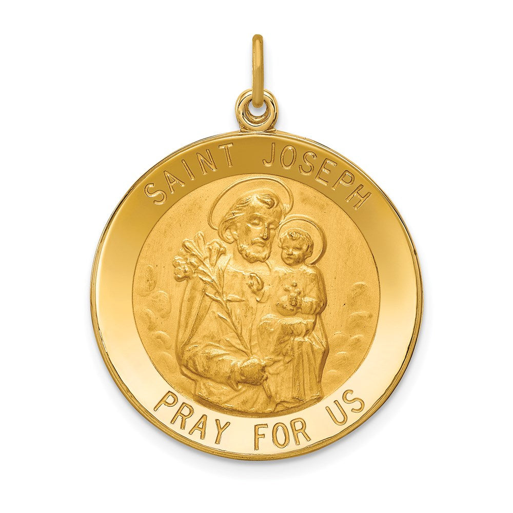 14K Gelbgold Massiv Poliert/satin Groß Rund St. Joseph Medaille