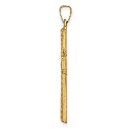 14K Gelbgold 14K Hohl Poliert Basketweave Design Lateinisch Kreuz