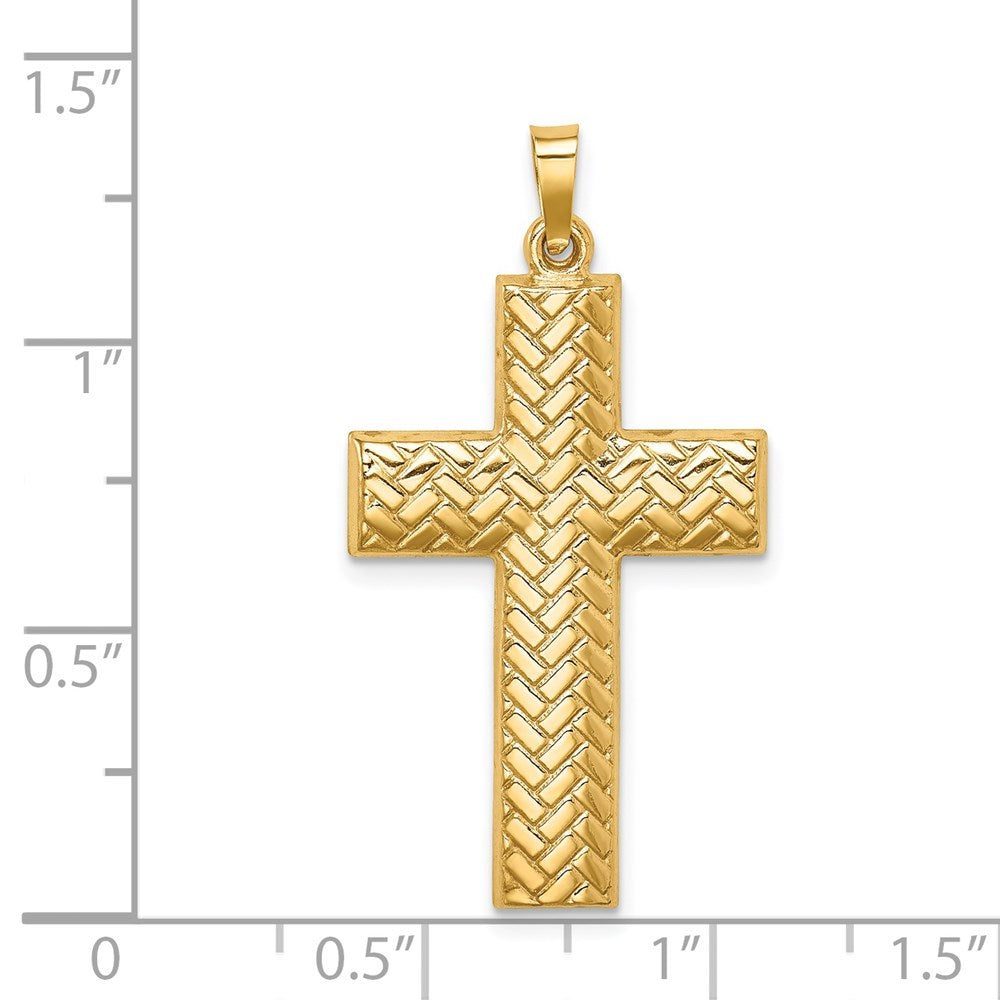 14K Gelbgold 14K Hohl Poliert Basketweave Design Lateinisch Kreuz