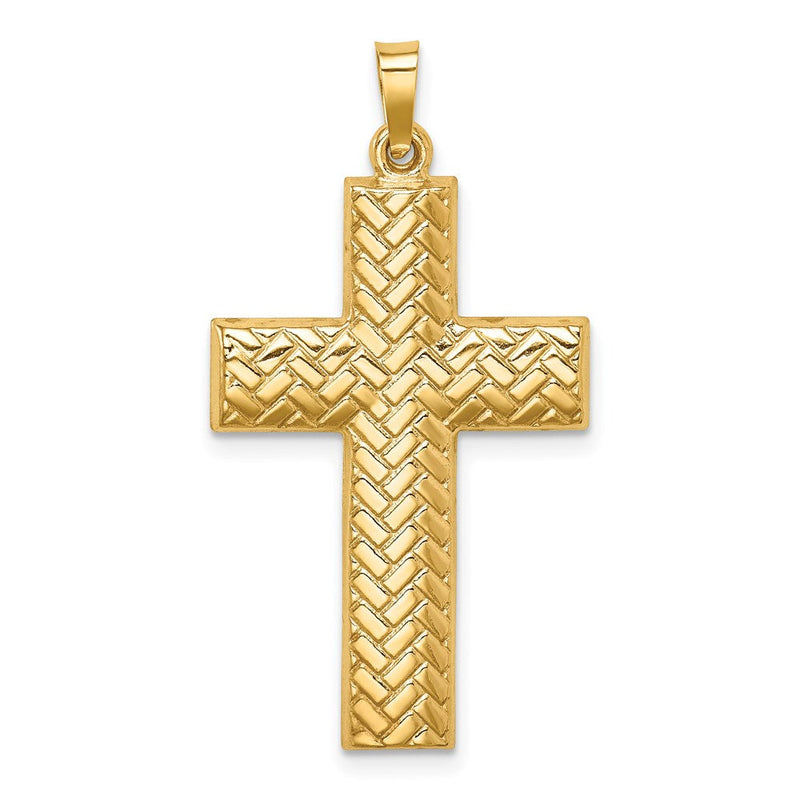 14K Gelbgold 14K Hohl Poliert Basketweave Design Lateinisch Kreuz
