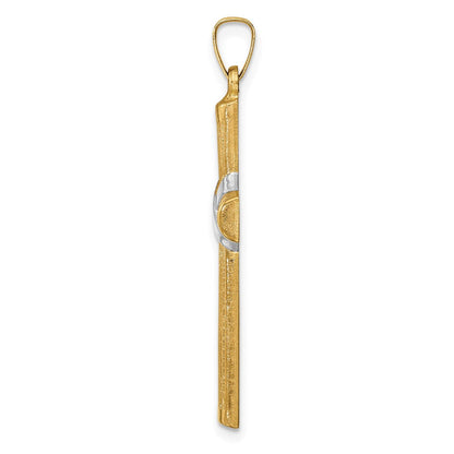 14K Gelb & Rhodium 14K Hohl Poliert Rhodium Mittig X Kreuz