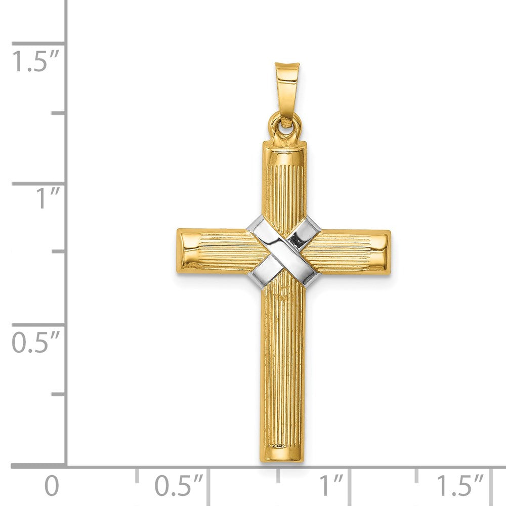14K Gelb & Rhodium 14K Hohl Poliert Rhodium Mittig X Kreuz