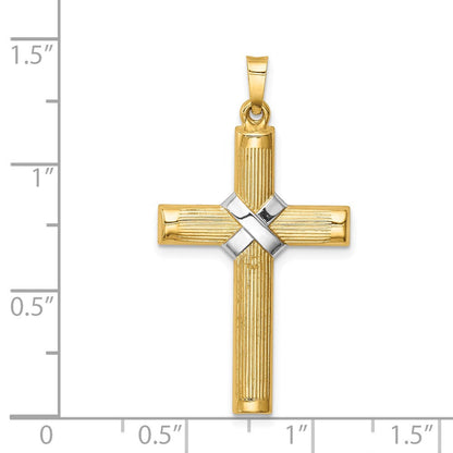 14K Gelb & Rhodium 14K Hohl Poliert Rhodium Mittig X Kreuz
