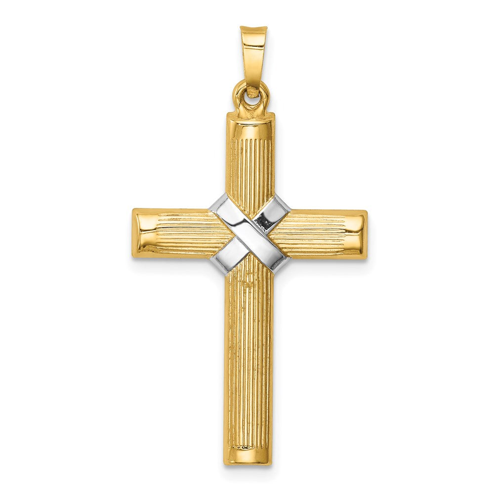 14K Gelb & Rhodium 14K Hohl Poliert Rhodium Mittig X Kreuz