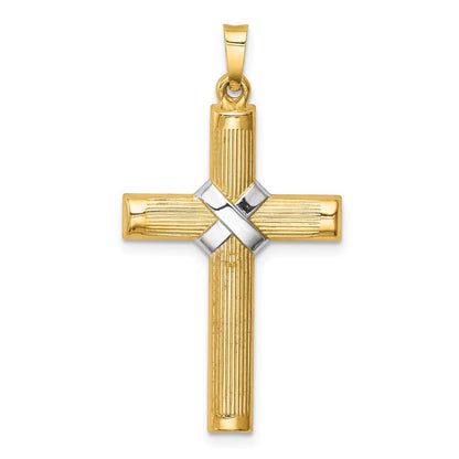 14K Gelb & Rhodium 14K Hohl Poliert Rhodium Mittig X Kreuz