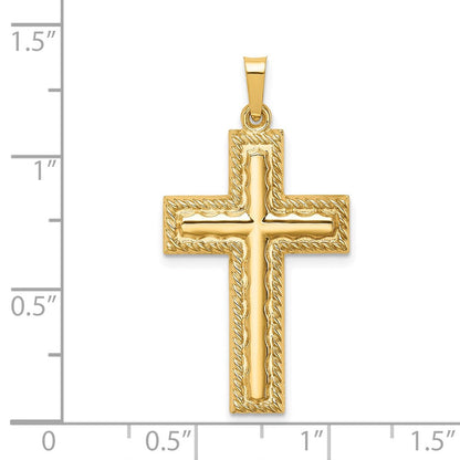 14K Gelbgold 14K Hohl Poliert Kordel Kante Lateinisch Kreuz