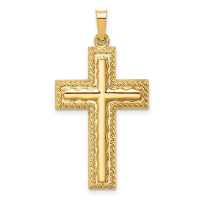 14K Gelbgold 14K Hohl Poliert Kordel Kante Lateinisch Kreuz