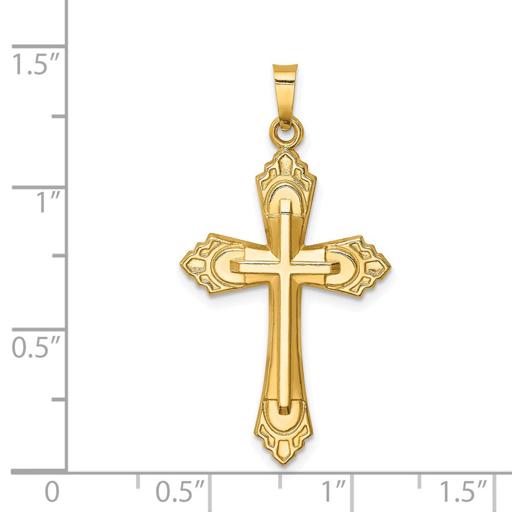 14K Gelbgold 14K Hohl Poliert Fleur De Lis Kreuz