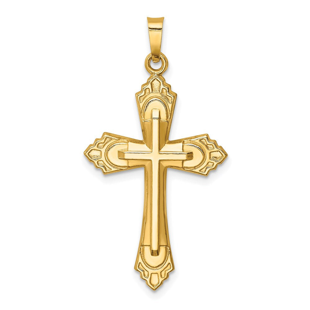 14K Gelbgold 14K Hohl Poliert Fleur De Lis Kreuz