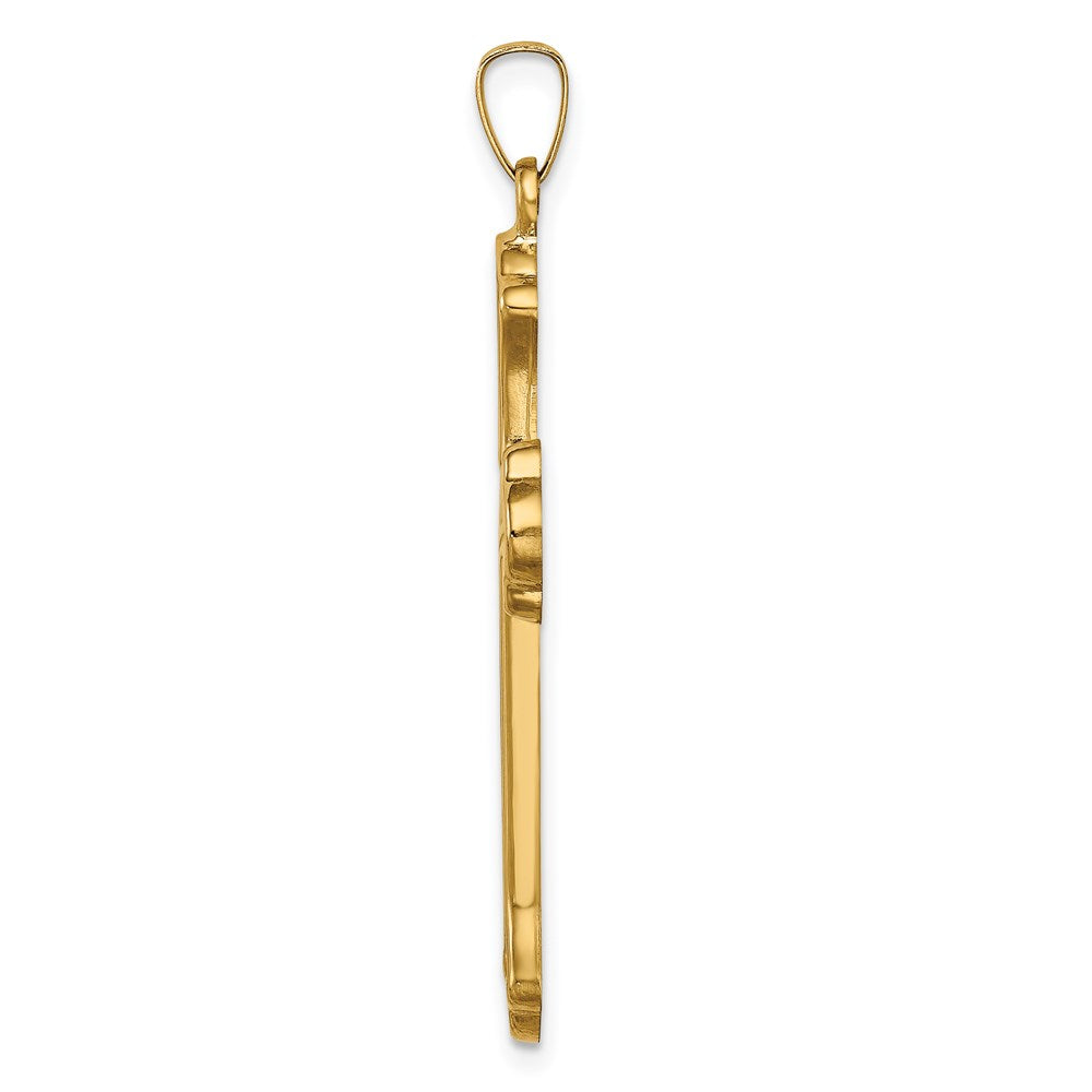 14K Gelbgold 14K Hohl Poliert Geflochten Fleur De Lis Kreuz