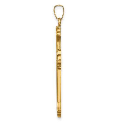 14K Gelbgold 14K Hohl Poliert Geflochten Fleur De Lis Kreuz
