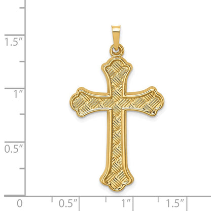 14K Gelbgold 14K Hohl Poliert Geflochten Fleur De Lis Kreuz