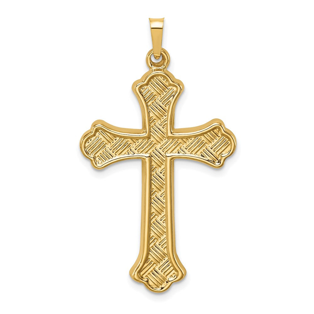 14K Gelbgold 14K Hohl Poliert Geflochten Fleur De Lis Kreuz