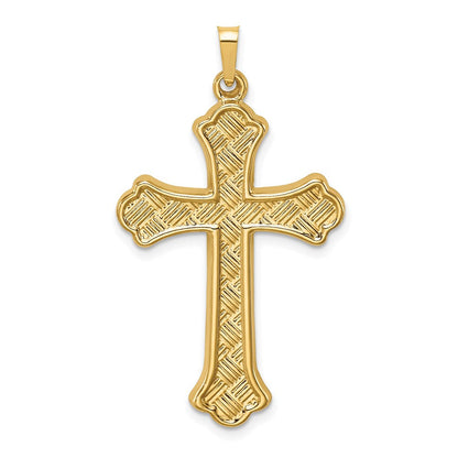 14K Gelbgold 14K Hohl Poliert Geflochten Fleur De Lis Kreuz