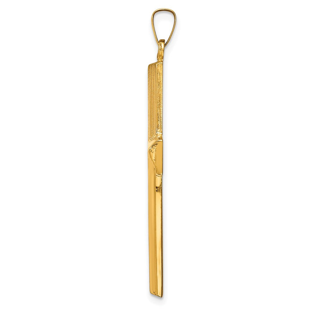 14K Gelbgold 14K Hohl Poliert Stripe Design Lateinisch Kreuz