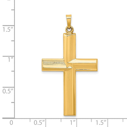 14K Gelbgold 14K Hohl Poliert Stripe Design Lateinisch Kreuz