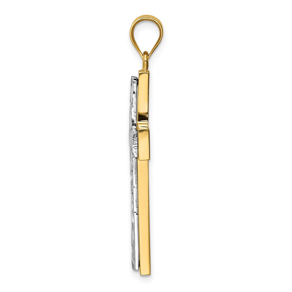 14K Bicolor Gold Polierter & Diamantgeschliffener Kreuz-Anhänger