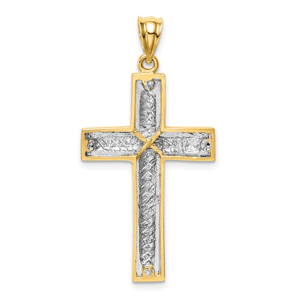 14K Bicolor Gold Polierter & Diamantgeschliffener Kreuz-Anhänger