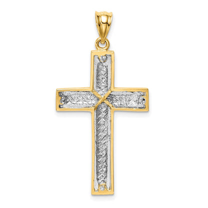 14K Bicolor Gold Polierter & Diamantgeschliffener Kreuz-Anhänger