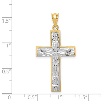 14K Bicolor Gold Polierter & Diamantgeschliffener Kreuz-Anhänger