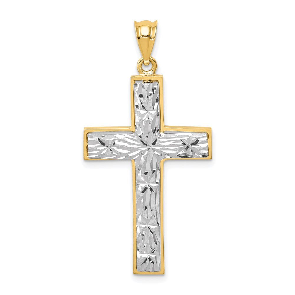 14K Bicolor Gold Polierter & Diamantgeschliffener Kreuz-Anhänger
