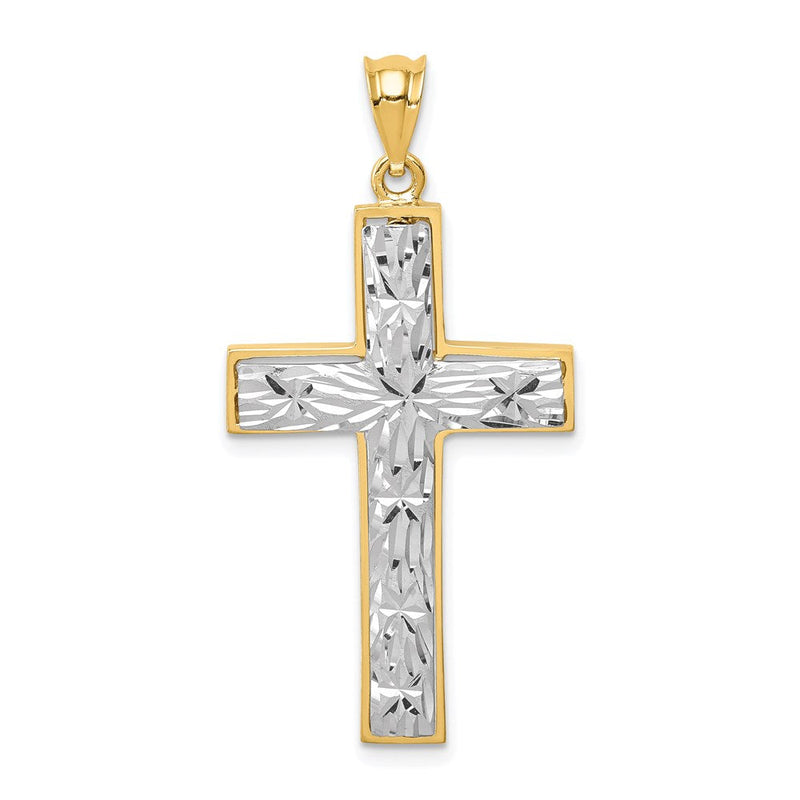 14K Bicolor Gold Polierter & Diamantgeschliffener Kreuz-Anhänger