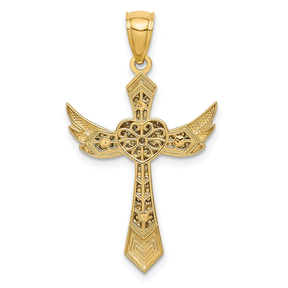 14K Gelb- und Rhodiumgold Engelsflügelkreuz-Anhänger mit Weißrhodinierung